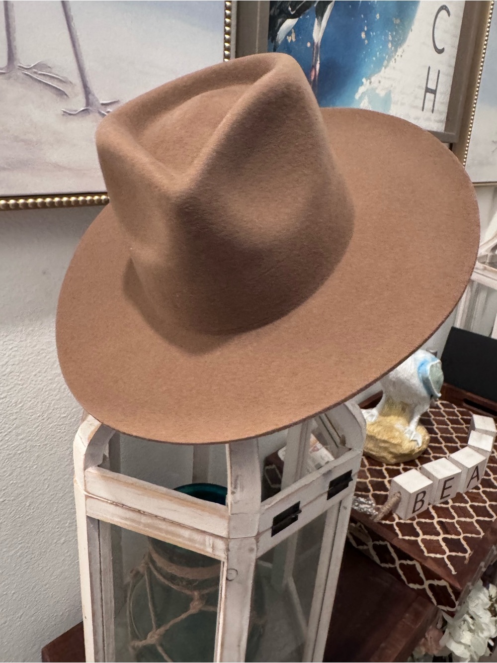 GIGI PIP Wide Brim Wool Fedora in Camel Brown Monroe Rancher